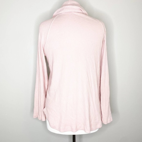 Worn once!! Anthropologie Maeve Pink Ribbed Cozy Cowl Neck Top Medium - Picture 3 of 8